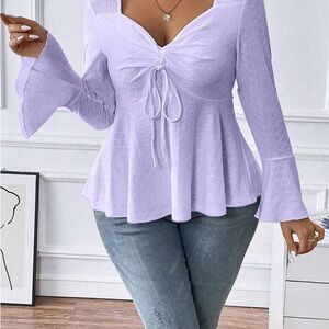Shein Elegant Lavender Bell Sleeve Blouse1XL